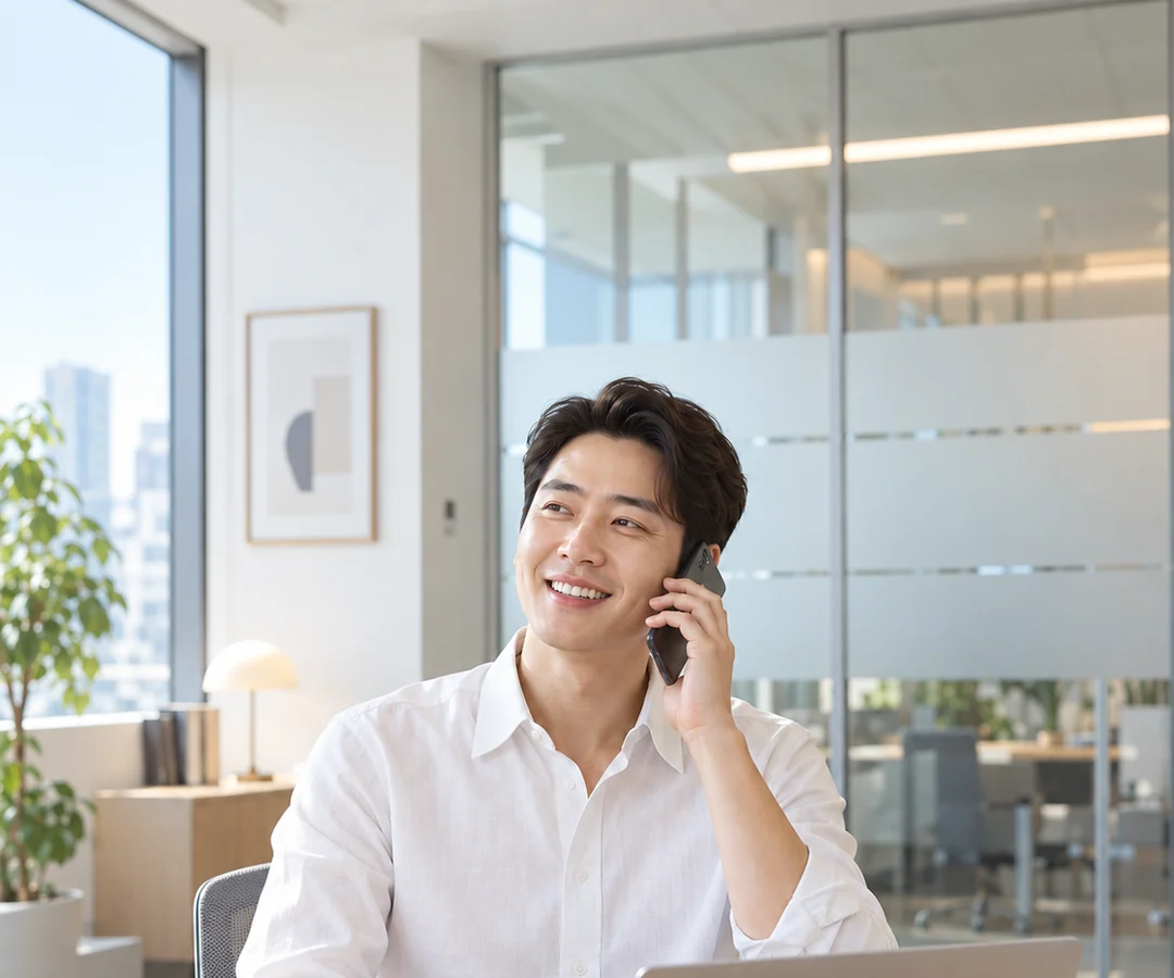 밝은 사무실에서 계약서를 함께 살펴보며 상담하는 젊은 직장인의 모습